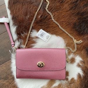 Coach Chain Crossbody in Metallic Crossgrain Leather F22828